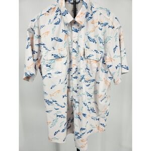 IZOD Saltwater Performance Fishing Shirt Mens XXL White Fish Print Short Sleeve
